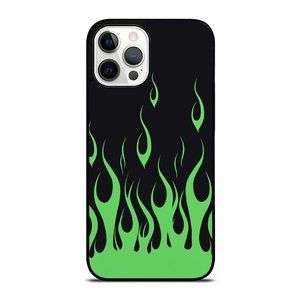 Aesthetic Black Flames and Green Print iPhone Case